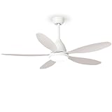 FENGYUN ELE Ventilatore da soffitto con luce, Ventilatori da soffitto bianchi da 52 pollici con telecomando, Lampada da soffitto silenziosa con motore DC e ventola reversibile-3 colori-6 velocità