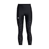 Under Armour Leggings tecnici da donna con pannello stampato alla caviglia, traspiranti e controllo degli odori, Nero-bianco, XS