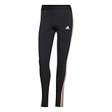 adidas 3 Stripes Leggings Donna, BLACK/semi pink spark, L