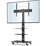 BONTEC Supporto TV con ruote per schermi al plasma/LCD/LED da 30-70 pollici fino a 40 kg, 6 regolazioni in altezza con ripiani in vetro temperato a 3 livelli, MAX VESA 600 x 400 mm