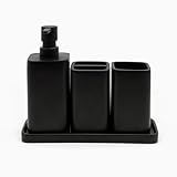 zccz Set di accessori per il bagno nero opaco - Set completo di accessori per il bagno - Dispenser per sapone, portaspazzolino, vassoio per il bagno - Organizzatore bagno