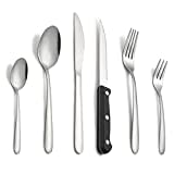 Pleafind 72 pezzi set posate in acciaio inox, per 12 persone per uso alimentare, in argento con coltello, cucchiaio, forchetta, coltello da bistecca, lavabili in lavastoviglie