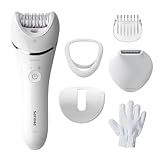 Philips Epilator Series 8000, dispositivo di epilazione Wet & Dry cordless per gambe e corpo con 6 accessori, rifinitore ed esfoliante corpo, modello BRE715/00