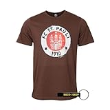 FC St. Pauli Maglietta con logo Paint marrone, articolo per fan FCSP + apribottiglie RocknShop, marrone, S