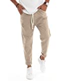 Giosal Pantalone Uomo Jeans Tinta Unita Rotture Elastico Coulisse (Beige, M)