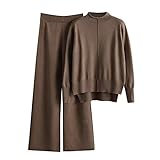 MJGkhiy Tuta Maglia Donna Completa Elegante Set Tute In Maglia Due Pezzi Set Coordinato Tuta Casual Lavorati Maglione a Maniche Lunghe Pullover Top e Pantaloni a Gamba Larga Completi Invernale