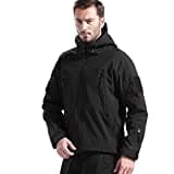 FREE SOLDIER Giacche Militari Softshell da Uomo Fodera in Pile da Esterno Giacca Antivento Impermeabile con Cappuccio Giacche tattiche Calde Multitasche per Escursioni di Caccia (Nero,L)