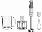 Kenwood Frullatore ad Immersione HBM40.302WH, Sistema TriBlade con 3 Lame, 1 Velocità+Turbo, Asta in Metallo Lunga 20 cm, Inclusi Frusta a Filo, Bicchiere Graduato, Tritatutto da 0.5 L, 850W, Bianco