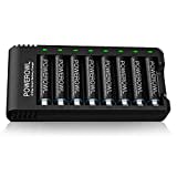 Batterie Ricaricabili AA, POWEROWL 8 Pezzi 2800 mAh Batterie 1,2V Ni-MH 1200 cicli Alta Capacità con Caricabatterie 8 Slot (Ricarica Rapida USB, Slot Indipendente)