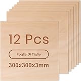 ROWOOD Compensato 3mm Basswood 12 Pezzi 300x300x3mm Incisione Laser Materiali Foglio di compensato per il modello di costruzione di legno Crafts Taglio Laser Pittura Pirografia