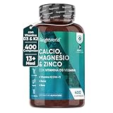 Calcio Magnesio Zinco e Vitamina D3, 400 Compresse Vegan (13+ Mesi) Calcio Integratore Alto Dosaggio, Calcio Zinco Magnesio con Vitamina k2, Rame e Selenio, Ingredienti di Origine Naturale