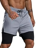 Smarstyle Pantaloncini da Corsa Uomo Corti 2in1 Pantaloncini Running Uomo Pantaloncini Sportivi ad Asciugatura Rapida con Tasche da Allenamento Traspiranti (IT, Testo, L, Regular, Regular, Grigio)