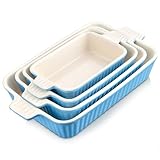 MALACASA Serie BAKE.BAKE Pirofile da Forno Rettangolari per Lasagne, Set di 4 Teglie da Forno in Ceramica 3020, 2080, 1480, 850 ml, Lasagnere da Forno Antiaderenti Blu