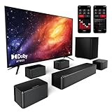 ULTIMEA 7.1 Soundbar TV, Compatibile con Dolby Atmos, Controllo APP, 4 Altoparlanti Surround Cablati, Sistema Audio Surround 460W con Subwoofer Wireless 6,5", Sistema Audio Home Theater, Poseidon D80