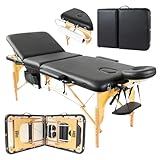 GARR Solution Lettino Massaggio Portatile 3 Zone in Legno, Professionale, Pieghevole e Leggero - 185x70 H62/87cm - con Porta Rotolo e Accessori - Adatto per Estetista, Fisioterapia e Tattoo - Nero