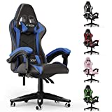 bigzzia Sedia Gaming, Sedia Girevole Ergonomica, PU Poltrona Racing,Per Gamer, con Cuscino Lombare e Poggiatesta, Regolabile in Altezza, Sedia Per Computer, Per Ufficio, Per Adulti(Blu)