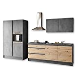 Stella Trading TROJA Moderna Senza elettrodomestici in Effetto Spaziosa Cucina attrezzata con Molto Spazio, Legno, Rovere Artisan, Grigio Antracite, 210 x 211 x 60 cm