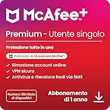 McAfee+ Premium Individuale Dispositivi Illimitati 2025 12 mesi VPN sicura software di sicurezza informatica che include antivirus, gestore delle password monitoraggio dell'identità Download digitale