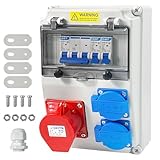 7 Pezzi Scatola di Distribuzione Kit, Custodia IP54 con Interruttore Automatico 16A, Presa Industriale 5P16A e Presa 220V, Quadro Elettrico Esterno, per Industria, Edilizia, Fabbrica