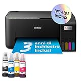 Epson EcoTank ET-2862 Stampante Multifunzione A4, Serbatoi Ricaricabili Alta Capacità, 4 Flaconi Inclusi pari a 3600pag B/N 6500pag Colore