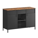 SONGMICS Armadietto, Mobiletto in Metallo, Armadio con Doppia Anta, Chiusura Magnetica, Ripiani Regolabili, Credenza in Acciaio, Marrone Vintage e Nero Opaco LSC204B01