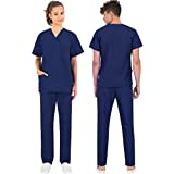 B-well MORELLI Divisa Sanitaria Donna e Uomo di 100% Cotone|Uniforme Sanitaria Donna e Uomo Unisex Set con Casacca e Pantalone, Blu, L