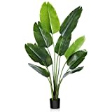 CROSOFMI Pianta Artificiale Uccello del Paradiso 150 cm Palma Tropicale Finta con 10 Foglie, Piante Finte Perfette in Vaso per Interni Esterno Casa Ufficio Giardino Decorazione Moderna（1 PACK）