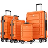 SHOWKOO Set di Valigie Rigide 4 Pezzi Espandibile ABS+PC Leggero Ultra Durevole Valigia Trolley da Viaggio con Chiusura TSA e 4 Ruote Doppie (S-M-L-XL, Arancione)