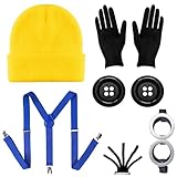 Humairc Costume Giallo Kit Occhiali Giallo Cosplay Carnevale Halloween Accessori Cosplay Costume da Giallo Donna Uomo Bambino Costume Halloween - Occhiali Cappello Giallo Guanti Neri