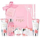 BODY & EARTH Confezione regalo per donne, 5 pezzi, rosa, gel doccia, burro per il corpo, crema per le mani, lozione per il corpo, regalo di compleanno, regalo per donne, fidanzata, regalo natale donna