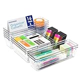 HOOMOOZ Organizer Cassetti 16 Pezzi, Divisori per Cassetti di 5 Dimensioni, Contenitori per Cassetti in Plastica per Trucco Bagno Cucina Ufficio, Trasparente