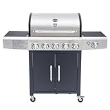 Arsard Barbecue a Gas Professionale XXL Con 6 Fuochi Multifunzione Da 19 KW, Completo Di Bruciatore Laterale, Coperchio, Termometro, Griglia In Ghisa, Ruote E Struttura In Acciaio Inox