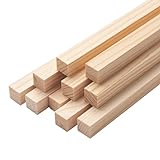 Bastoncini quadrati in legno, 10 pezzi, 5/8" x 30,5 cm, bastoncini di legno duro non finiti per lavorazione del legno, artigianato, arti e fai da te, decorazioni per la casa, modellismo