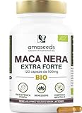 Maca Peruviana Nera BIO, 10 000mg al giorno | Estratto di radice di Maca di Qualità superiore | Equilibrio Ormonale, Energia, Benessere, | 120 Maca Capsule Vegane