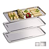 Relaxdays Vassoio in Acciaio Inox, Set 3 Piatti da Portata Rettangolari, Antipasto, Aperitivo, Buffet, 45,5x22, Argento