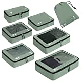 ECOHUB Organizer Valigie 7 Pezzi Set Packing Cubes Kit Viaggio PET Ecologico Accessori da Viaggio Organizer Viaggio Salvaspazio Porta Scarpe da Viaggio Organizer Zaino (Verde)