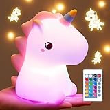 Luce Notturna Bambini,Unicorno Bambina Regalo Battesimo,16 Colori+Telecomando Lampada Notturna per Bambini,Morbida+Dimmerabile Lucina Notte Bambini,Ricaricabile Luce Notturna Neonato Cameretta Bambina