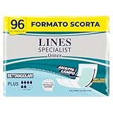 Lines Specialist Pannoloni Rettangolari, Pannoloni per Incontinenza Donna e Uomo, Asciutto Lampo, Tecnologia Neutralizza Odore, Assorbenza Plus, Taglia Unica, Scorta da 96 Unità