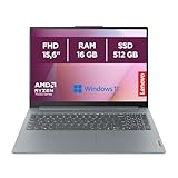 Lenovo IdeaPad Slim 3 Notebook 15,6” FHD (1920x1080) - AMD Ryzen 5 7520U, 16GB RAM, 512GB SSD, Windows 11 Home, WiFi 6 - Arctic Grey, Esclusiva Amazon