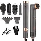 BESTBOMG Air Styler 6 in 1 Modellatori ad Aria Calda, 110000 RPM Hair Styler Spazzola Asciugacapelli Multifunzione, Ferro Arricciacapelli ad Aria Calda Automatico, Spazzola per Lisciare i Capelli