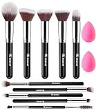 BEAKEY Set Pennelli Make up Premium synthetic pennelli trucco per fondazione cipria fard, ombretto, Set di pennelli make up, kit con spugnetta e Blender Beauty (10 + 2 pezzi, nero/argento)