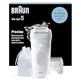 Braun Silk-épil 5 Epilatore Elettrico Donna Wet & Dry, Pelle Liscia a Lungo, Con Testina Per Rasoio Elettrico Donna e Cappuccio Rifinitore, Idea Regalo, 5-041, Bianco/Grigio