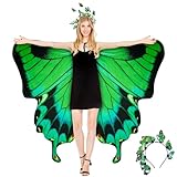 Taskicraft Costume da donna a forma di ali di farfalla, verde, nero, costume da carnevale da donna, con fascia colorata a farfalla, per cosplay, carnevale, feste