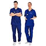 AIESI® Divisa Sanitaria Uomo Donna in Cotone 100% sanforizzato Pantaloni e Casacca Scollo a V, Taglia S Blu Royal