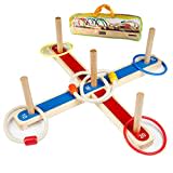 Quoits Gioco Lancio Anelli, UlifeME Giochi di Ring Toss per Bambini e Adulti, 5 Pezzi Corda di Legno Quoits + 8 Pcs Colorato Anelli di Plastica per Dentro e All'aperto, 2 Forme Giochi, Borsa Imballata