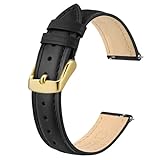 BISONSTRAP Eleganti Cinturino per Orologi in Pelle, Sgancio Rapido, Cinturino da Donna e da Uomo, 16mm, Nero (Fibbia Oro)