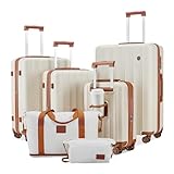 Joyway Set valigie da viaggio 6 pzs, Set di Valigie Rigide 6 Pezzi Espandibile, Valigia bagaglio a mano con porta USB e portabicchieri, Beige Marrone