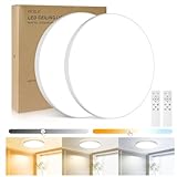 OUILA Plafoniera LED Soffitto Dimmerabile [2 Pezzi], 24W Lampada con Telecomando 3000K-6500K Plafoniera Bagno IP44 Impermeabile Ø28CM 2000LM Lampadario LED per Cameretta, Cucina, Soggiorno