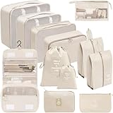 Chijoo Organizer Valigia 12 Pezzi (Beige), organizer viaggio, organizer valigia salvaspazio, packing cubes, set organizer per valigia, sacchetti vestiti viaggio, sacchetti valigia organizer