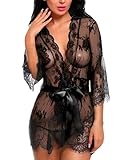 Tuopuda Babydoll Lingerie Sexy Erotico Donne Sexy Sleepwear Dress e G-String Set Camicia da Notte in Pizzo Pigiama Vestaglia Lace Reggiseno String, Nero, XXL